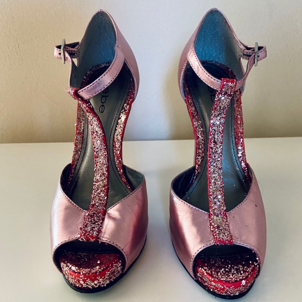 Vintage Bebe Pink Metallic Glitter Heels